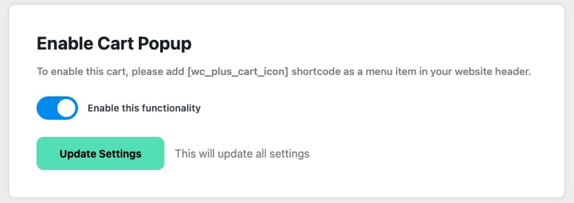 How to enable/disable Cart Popup functionality? | WC Plus